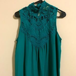 Takara Emerald Green High Neck Sleeveless Blouse